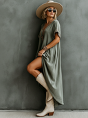Women's Retro V-Neck Ethnic-Style Cotton Midi Skirt With Woven Trim Splicing ZMZ2230E4SWL