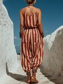 Women's Boho Vertical Stripe Print Linen-Blend Cami Top & Harem Pants Co-ord Set ZMZ2275E6YZH