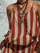 Women's Boho Vertical Stripe Print Linen-Blend Cami Top & Harem Pants Co-ord Set ZMZ2275E6YZH