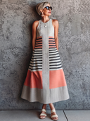 Women's Classic & Elegant Color-Block Sleeveless Maxi Dress ZMZ2218E3SWL
