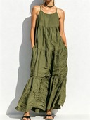 Women's Retro Casual Cotton Linen Ruffled Sleeveless Loose Maxi Dress ZMZ2216E8ZJY
