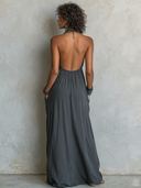 Women's Solid-Color Casual Halter-Neck Backless Maxi Dress ZMZ2159E6XT