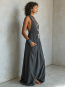 Women's Solid-Color Casual Halter-Neck Backless Maxi Dress ZMZ2159E6XT