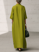 Women's Vintage Casual Openwork Hem Embroidery V-Neck Short-Sleeve Cotton-Linen Maxi Dress ZMZ2116E9ZYY