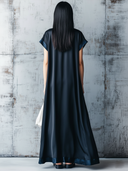 Women's Retro Casual Satin Velvet Patchwork V-Neck Short Sleeve Maxi Dress ZMZ2224E4ZJY