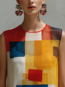 Women's Fashion & Casual Artistic Print Chiffon  Round Neck, Sleeveless, Maxi Dress ZMZ2130E2ZYY