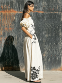 Women's Retro Casual Vacation Style Printed Ruffle Off-Shoulder Short Sleeve Maxi Dress ZMZ2289E5ZJY
