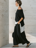 Women's Fashion Retro Cotton-Linen Two-Piece Set: Asymmetrical Off-Shoulder Short-Sleeve Top And Skirt ZMZ2197E3ZYY
