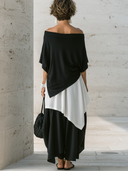 Women's Fashion Retro Cotton-Linen Two-Piece Set: Asymmetrical Off-Shoulder Short-Sleeve Top And Skirt ZMZ2197E3ZYY