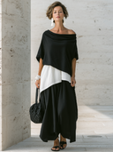 Women's Fashion Retro Cotton-Linen Two-Piece Set: Asymmetrical Off-Shoulder Short-Sleeve Top And Skirt ZMZ2197E3ZYY