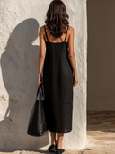 Women's Solid-Color Cotton-Linen Spaghetti-Strap Maxi Dress ZMZ2121E3XT