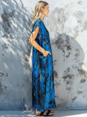 Women's Retro Casual Satin Snake Print Crew Neck T-Shirt Short Sleeve Midi Dress ZMZ2299E9ZJY