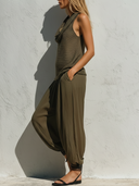 Women's Bohemian Knit Cowl Neck Sheer Tank Top & Crinkled Chiffon Harem Pants Co-ord Set ZMZ2133E8YZH