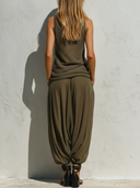 Women's Bohemian Knit Cowl Neck Sheer Tank Top & Crinkled Chiffon Harem Pants Co-ord Set ZMZ2133E8YZH