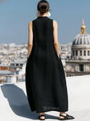 Women's Retro Casual Cotton Linen Round Neck Button-Down Sleeveless Maxi Dress ZMZ2076E1ZJY