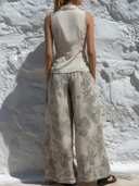 Women's Boho Floral Sketch Print Chiffon Sleeveless Shirt & Wide-Leg Pants Co-ord Set ZMZ2263E5YZH