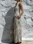 Women's Boho Floral Sketch Print Chiffon Sleeveless Shirt & Wide-Leg Pants Co-ord Set ZMZ2263E5YZH