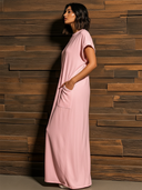 Women's Retro Casual Cotton Crew Neck Loose Pocket Short Sleeve T-Shirt Dress ZMZ2024E4ZJY