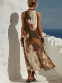 Women's Bohemian Tie-Dye Print Crinkled Chiffon Sleeveless Button-Front Maxi Dress ZMZ2255E1YZH