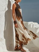 Women's Bohemian Tie-Dye Print Crinkled Chiffon Sleeveless Button-Front Maxi Dress ZMZ2255E1YZH