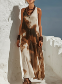 Women's Bohemian Tie-Dye Print Crinkled Chiffon Sleeveless Button-Front Maxi Dress ZMZ2255E1YZH
