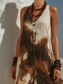 Women's Bohemian Tie-Dye Print Crinkled Chiffon Sleeveless Button-Front Maxi Dress ZMZ2255E1YZH