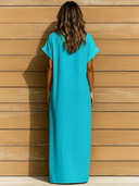 Women's Retro Casual Cotton Linen Round Neck Loose Pocket Short Sleeve Maxi Dress ZMZ2092E4ZJY