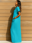 Women's Retro Casual Cotton Linen Round Neck Loose Pocket Short Sleeve Maxi Dress ZMZ2092E4ZJY