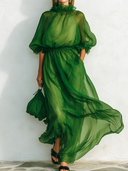 Women's Retro Casual Elegant Chiffon Five-Quarter Sleeve Maxi Dress ZMZ2317E0ZJY