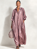 Women's Retro Casual Satin Loose Three-Quarter Sleeve Dress, Loose Shirt Maxi Dress ZMZ2328E9ZJY
