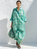 Women's Retro Casual Plaid Print Elbow-Length Sleeve Top And Skirt Set ZMZ2346E8ZJY
