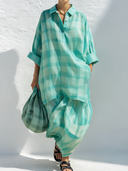 Women's Retro Casual Plaid Print Elbow-Length Sleeve Top And Skirt Set ZMZ2346E8ZJY