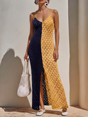 Women's Vacation-Style Sexy — Featuring Open-Knit Cutouts And Contrast-Color Spaghetti Straps Slim-Fit Maxi Dress ZMZ2350E5ZYY