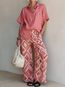 Women's Stylish Casual Cotton-Linen Set: Sleeveless Pocket Shirt And Printed Wide-Leg Pants ZMZ2308E5ZYY