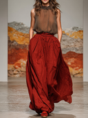 Women's Stylish Casual Set: Sleeveless Chiffon Top And Pure Cotton Elastic-Waist Skirt ZMZ2315E0ZYY