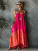 Women's Casual & Vibrant Color-Block Spaghetti Strap Loose Maxi Dress ZMZ2325E7SWL
