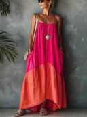 Women's Casual & Vibrant Color-Block Spaghetti Strap Loose Maxi Dress ZMZ2325E7SWL