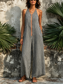 Women's Classic Striped V-Neck Front Zipper Sleeveless Jumpsuit ZMZ2335E5SWL