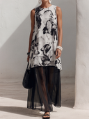 Women's Elegant Retro Chiffon Printed Sleeveless Round-Neck Loose-Fit Maxi Dress ZMZ2390E6ZYY