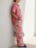 Women's Stylish Casual Cotton-Linen Set: Sleeveless Pocket Shirt And Printed Wide-Leg Pants ZMZ2308E5ZYY