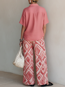 Women's Stylish Casual Cotton-Linen Set: Sleeveless Pocket Shirt And Printed Wide-Leg Pants ZMZ2308E5ZYY
