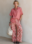Women's Stylish Casual Cotton-Linen Set: Sleeveless Pocket Shirt And Printed Wide-Leg Pants ZMZ2308E5ZYY