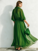 Women's Retro Casual Elegant Chiffon Five-Quarter Sleeve Maxi Dress ZMZ2317E0ZJY