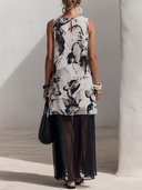 Women's Elegant Retro Chiffon Printed Sleeveless Round-Neck Loose-Fit Maxi Dress ZMZ2390E6ZYY