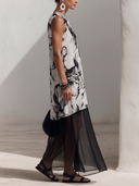 Women's Elegant Retro Chiffon Printed Sleeveless Round-Neck Loose-Fit Maxi Dress ZMZ2390E6ZYY
