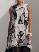 Women's Elegant Retro Chiffon Printed Sleeveless Round-Neck Loose-Fit Maxi Dress ZMZ2390E6ZYY