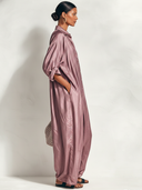 Women's Retro Casual Satin Loose Three-Quarter Sleeve Dress, Loose Shirt Maxi Dress ZMZ2328E9ZJY