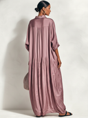 Women's Retro Casual Satin Loose Three-Quarter Sleeve Dress, Loose Shirt Maxi Dress ZMZ2328E9ZJY