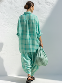 Women's Retro Casual Plaid Print Elbow-Length Sleeve Top And Skirt Set ZMZ2346E8ZJY