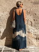 Women's Casual Deep V-Neck Sleeveless Patterned Color-Block Loose Maxi Dress ZMZ2341E7SWL